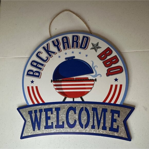 Backyard BBQ Welcome patriotic decoration Fourth of July Independence Day sign - Picture 7 of 9